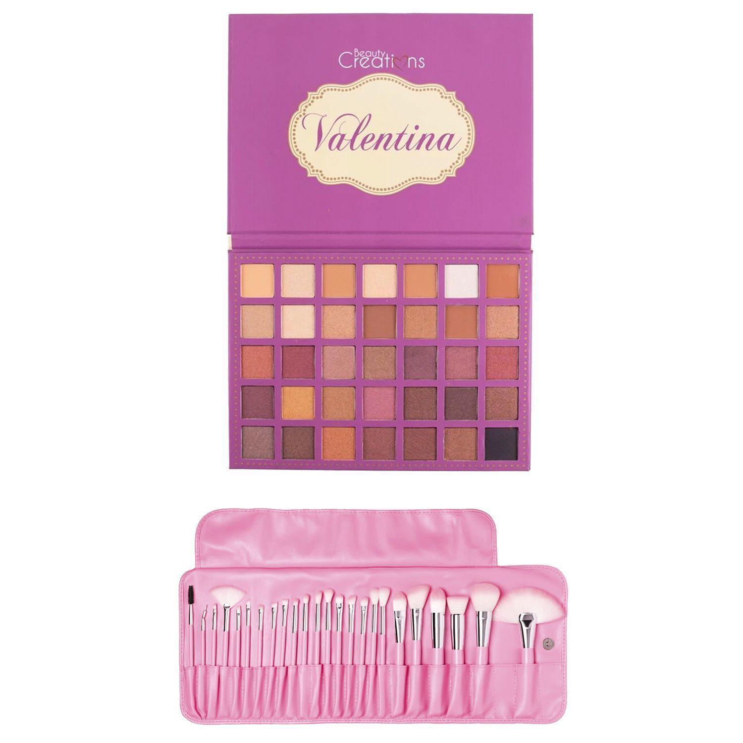 Pack Paleta De Sombra "Valentina" + Set 24 Brochas Pastel Cotton Candy de Beauty Creations-0