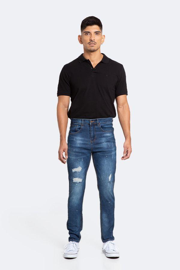 Jeans Hombre Skinny Azul Focalizado Con Destroyer Pintado-1