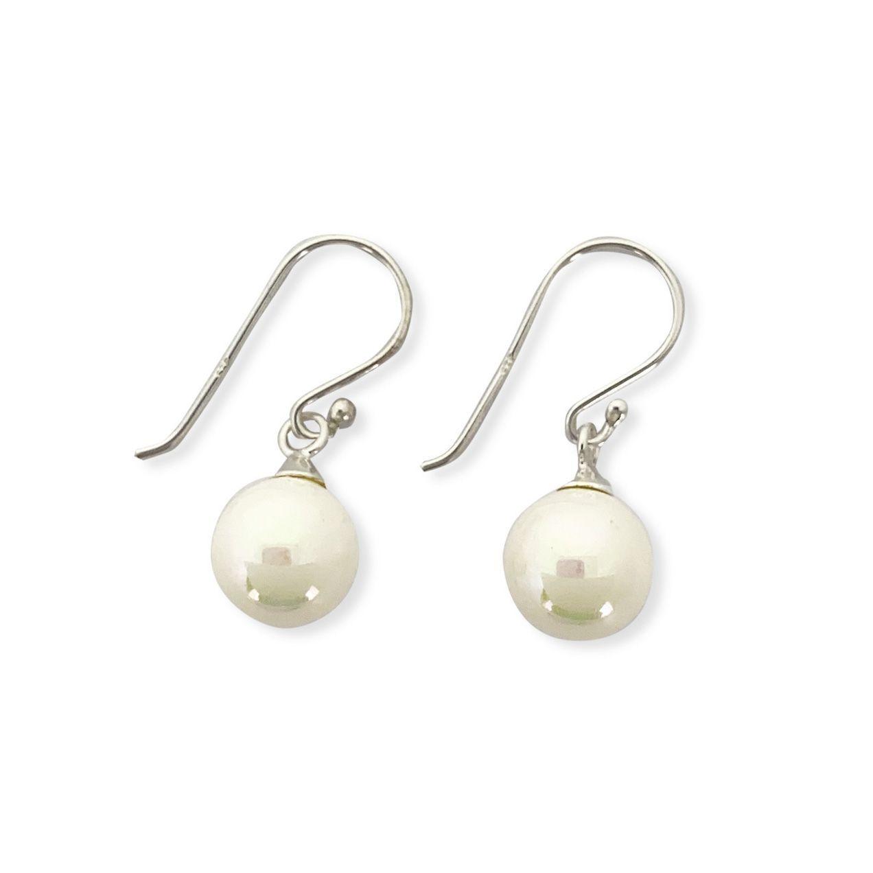 Aros Perla Shell Pearl Gancho Plata Fina 925-0