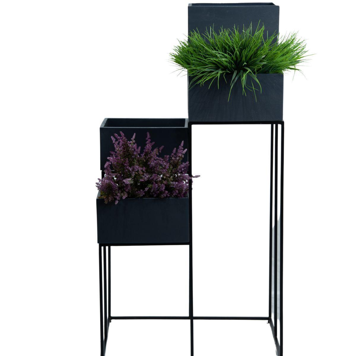 Porta Maceteros Negro Madera De Mango Estructura De Hierro 4 Niveles 115 cm-2