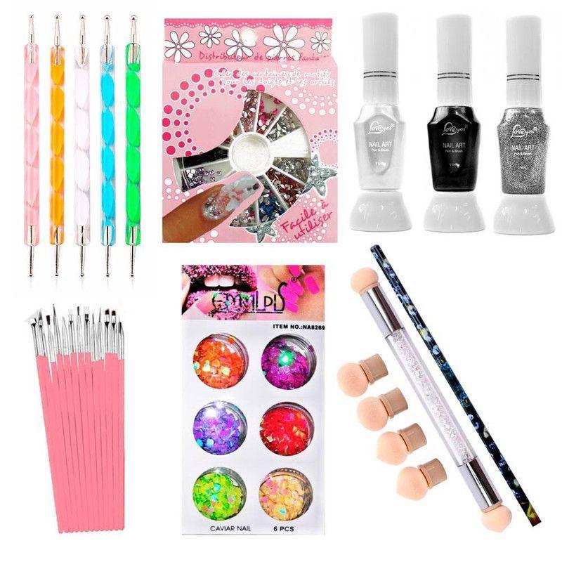 Kit decoraciones pinceles esmaltes y pedrería para uñas CVL-0