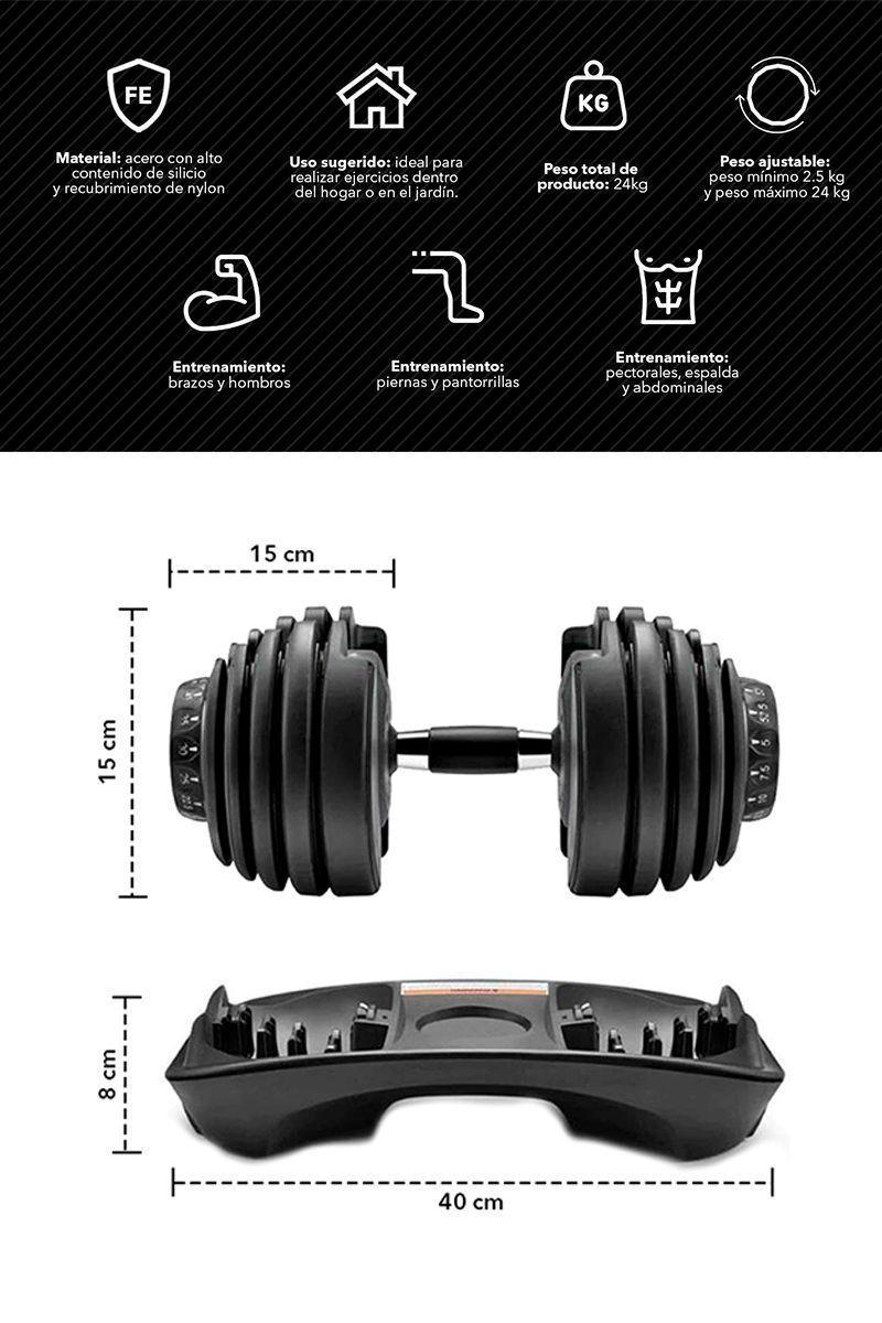 Mancuerna Ajustable Automática 24 Kg Negro-2