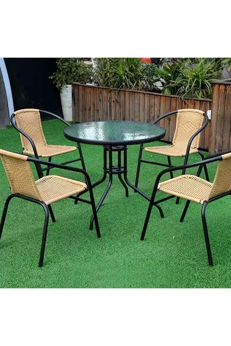 Pack 4 Silla De Terraza Ratán Sintético y Acero Beige-5