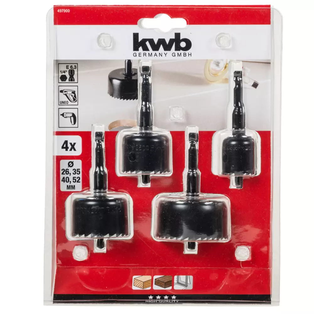 Kit Juego Hoja Broca Sierra Copa P/ Madera 4 Pcs Kwb 497900-0