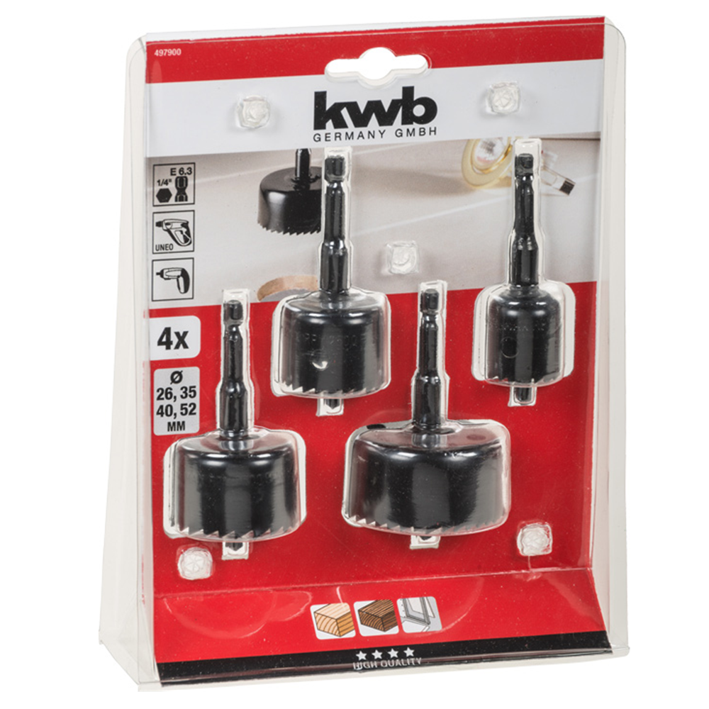 Kit Juego Hoja Broca Sierra Copa P/ Madera 4 Pcs Kwb 497900-1