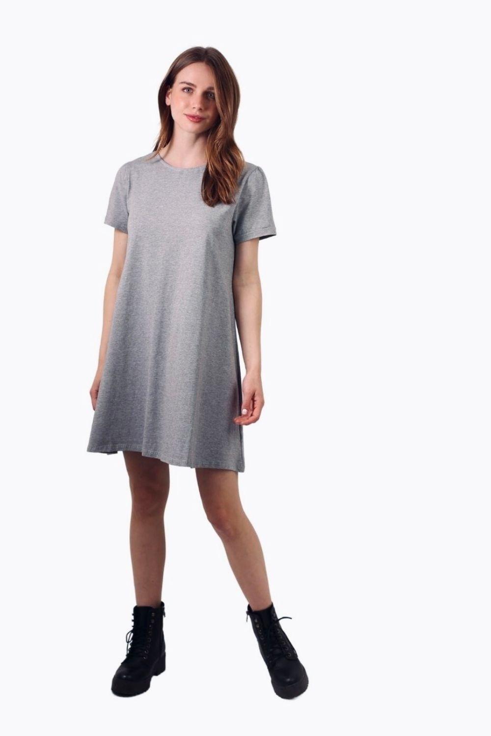 Vestido Bianca de algodón manga corta gris-0