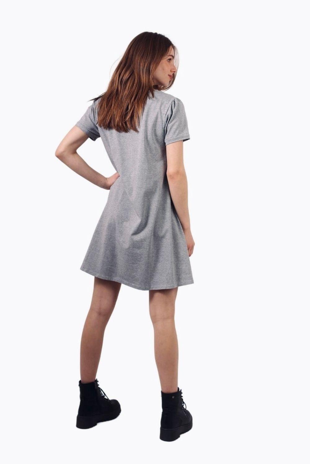 Vestido Bianca de algodón manga corta gris-3