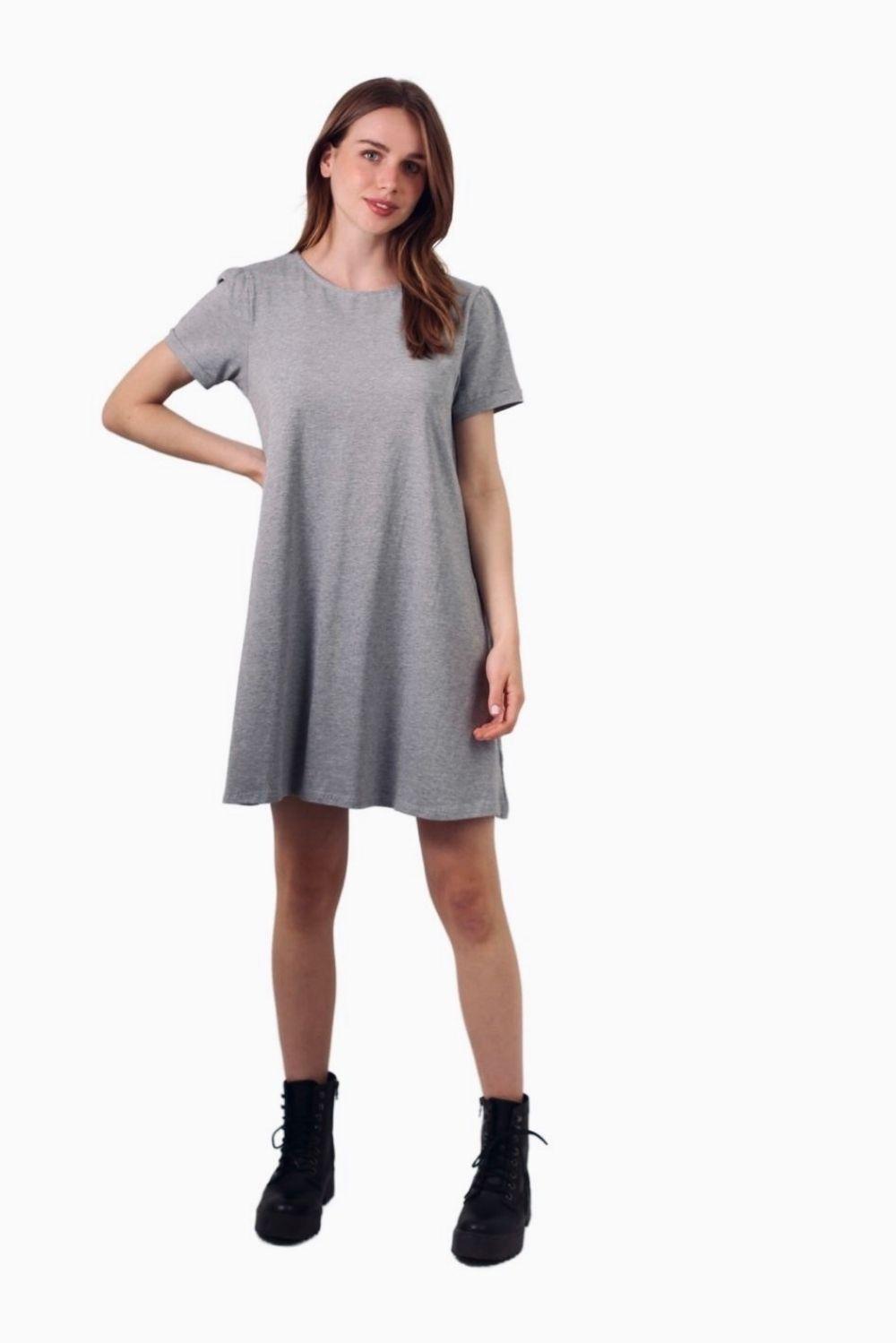 Vestido Bianca de algodón manga corta gris-1