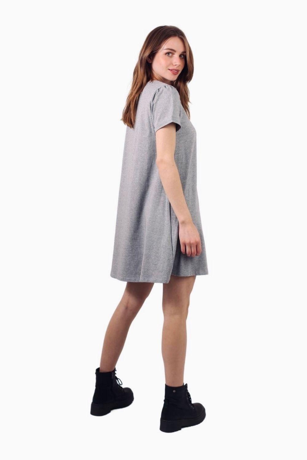 Vestido Bianca de algodón manga corta gris-2