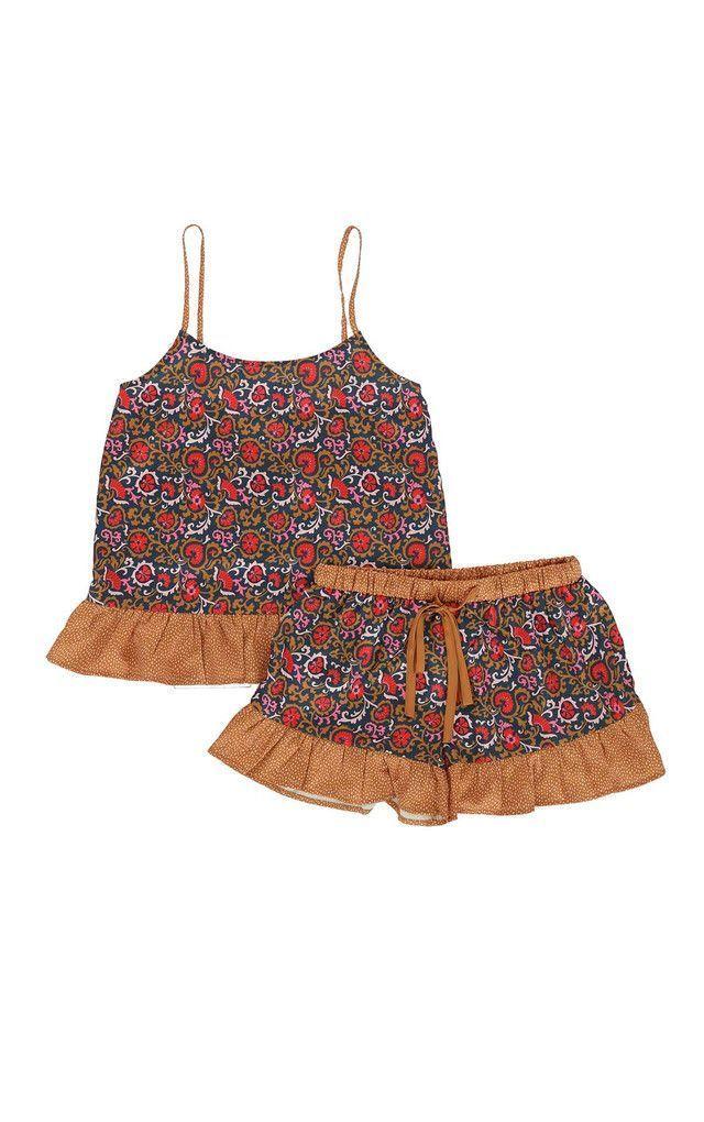 Pijama Corto Set Rococo Naranjo Humana-0