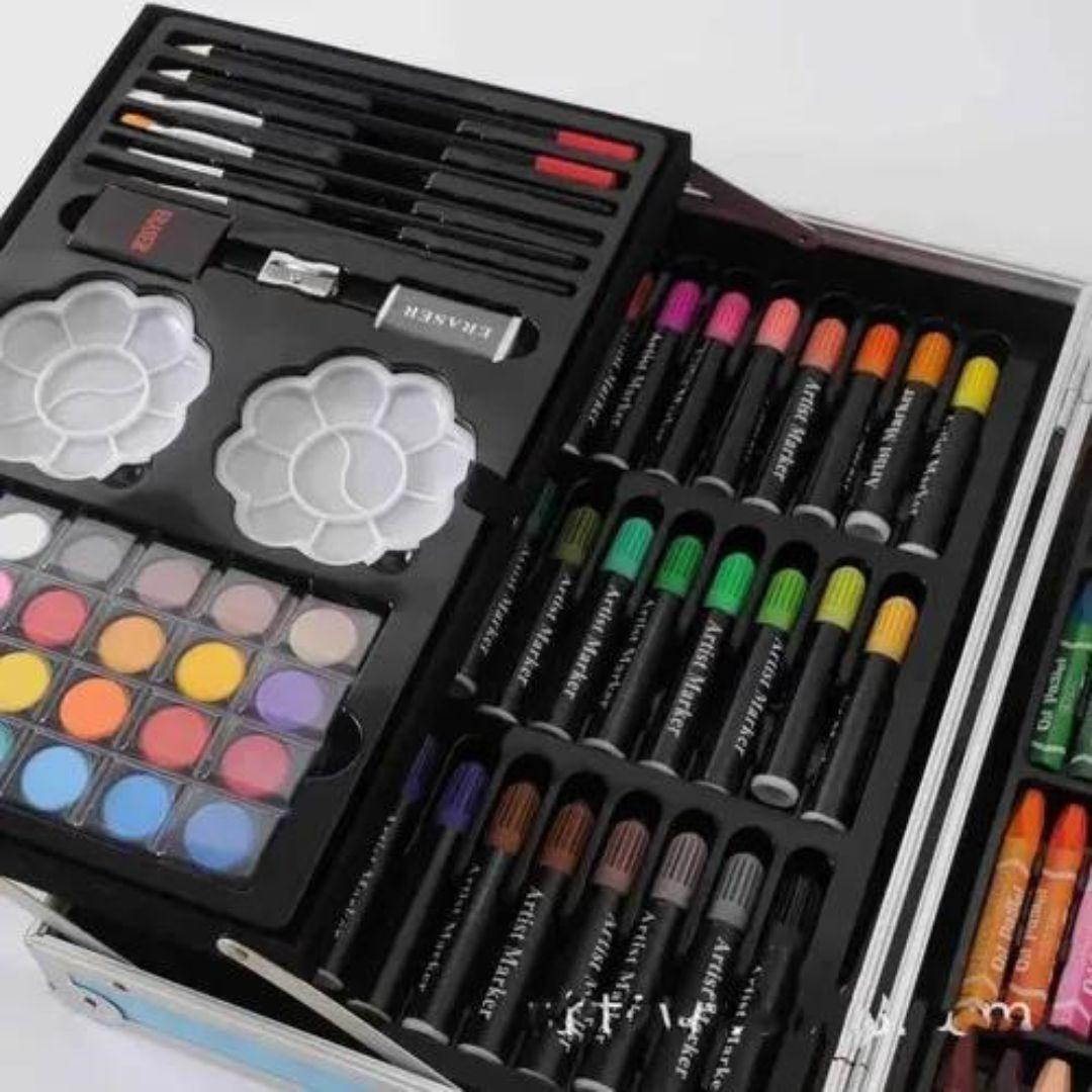 Kit De Arte 145 Piezas 2 niveles con Estuche de Aluminio-4