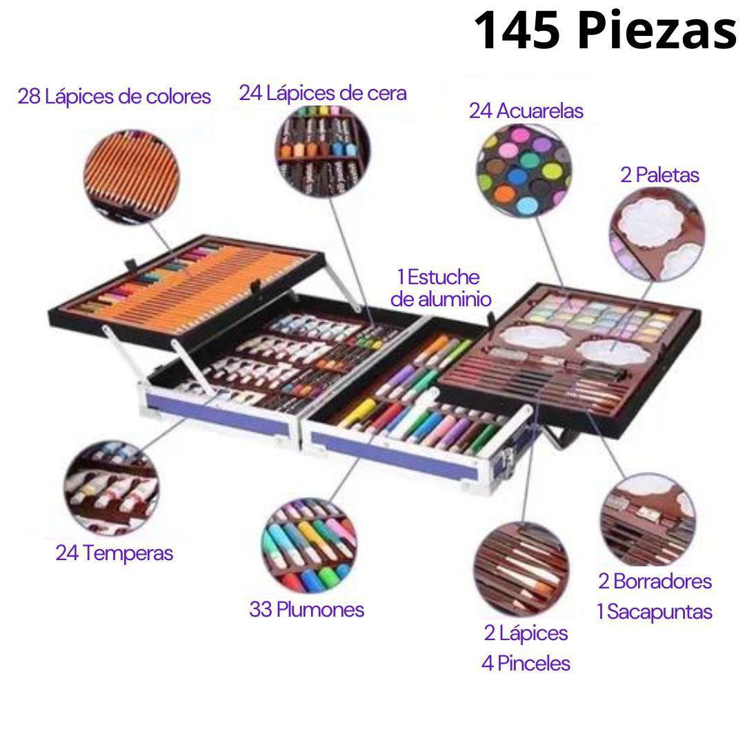 Kit De Arte 145 Piezas 2 niveles con Estuche de Aluminio-3