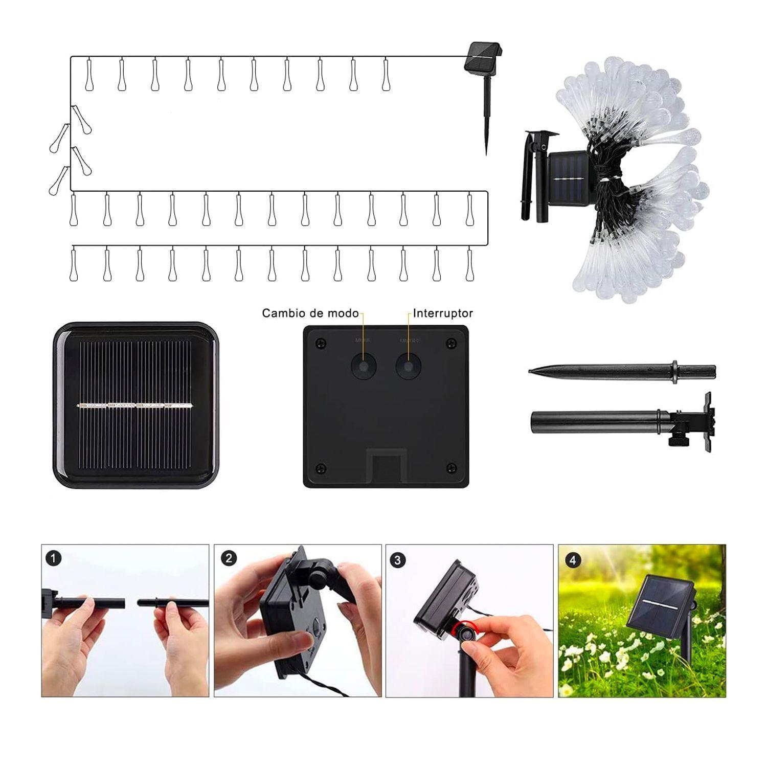 Guirnalda Solar Hada de Gotas 50 Led 7 Metros Cálidas-3