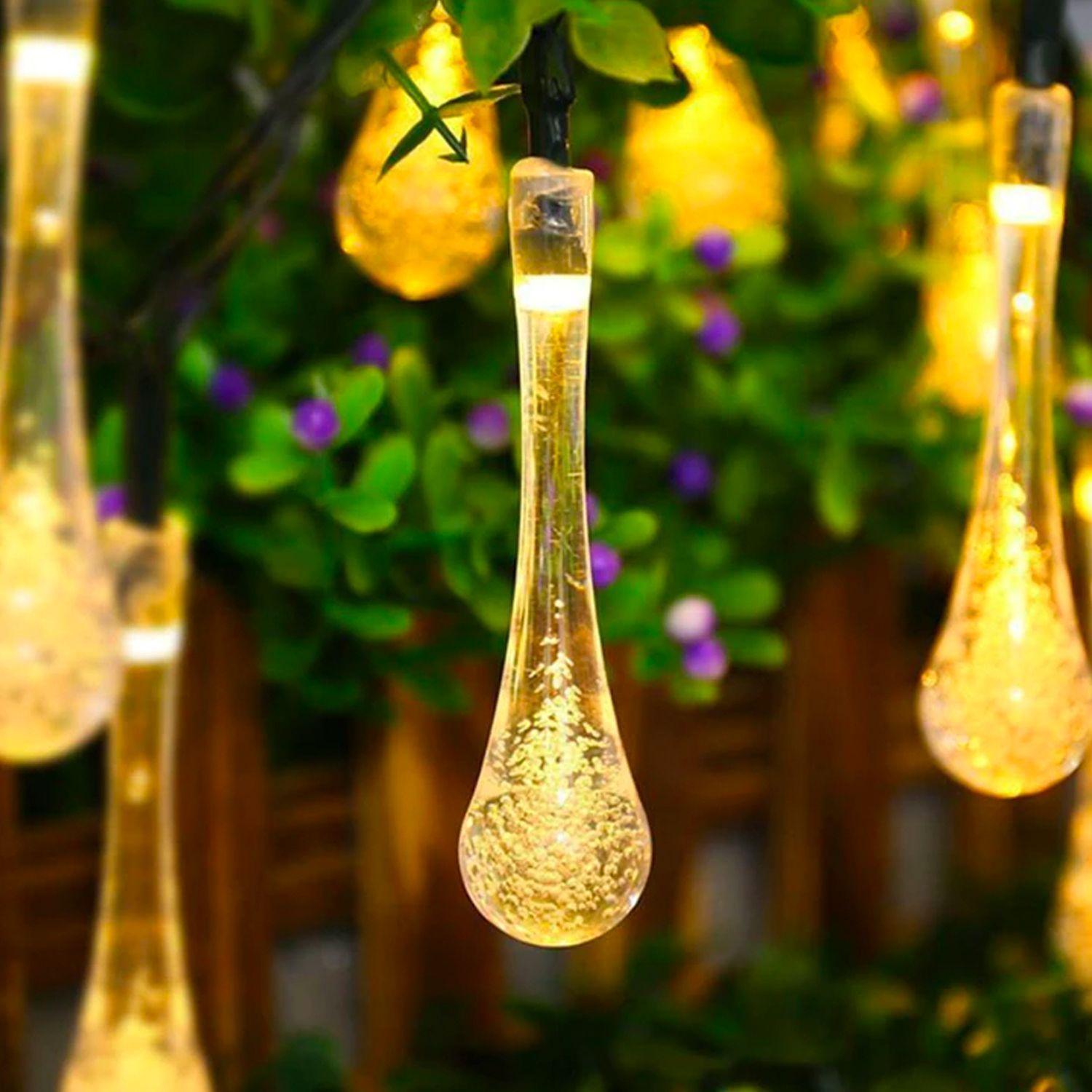 Guirnalda Solar Hada de Gotas 50 Led 7 Metros Cálidas-4