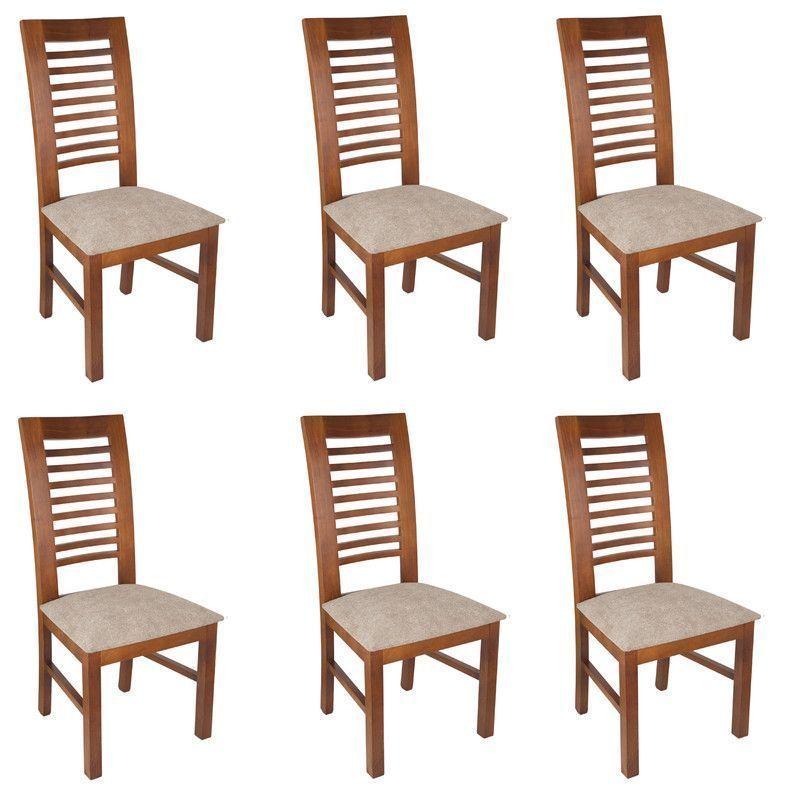 JUEGO DE COMEDOR LUCIANA RECTANGULAR 6 SILLAS MADERA COLOR MIEL TAPIZ CAFÉ JASPEADO-2