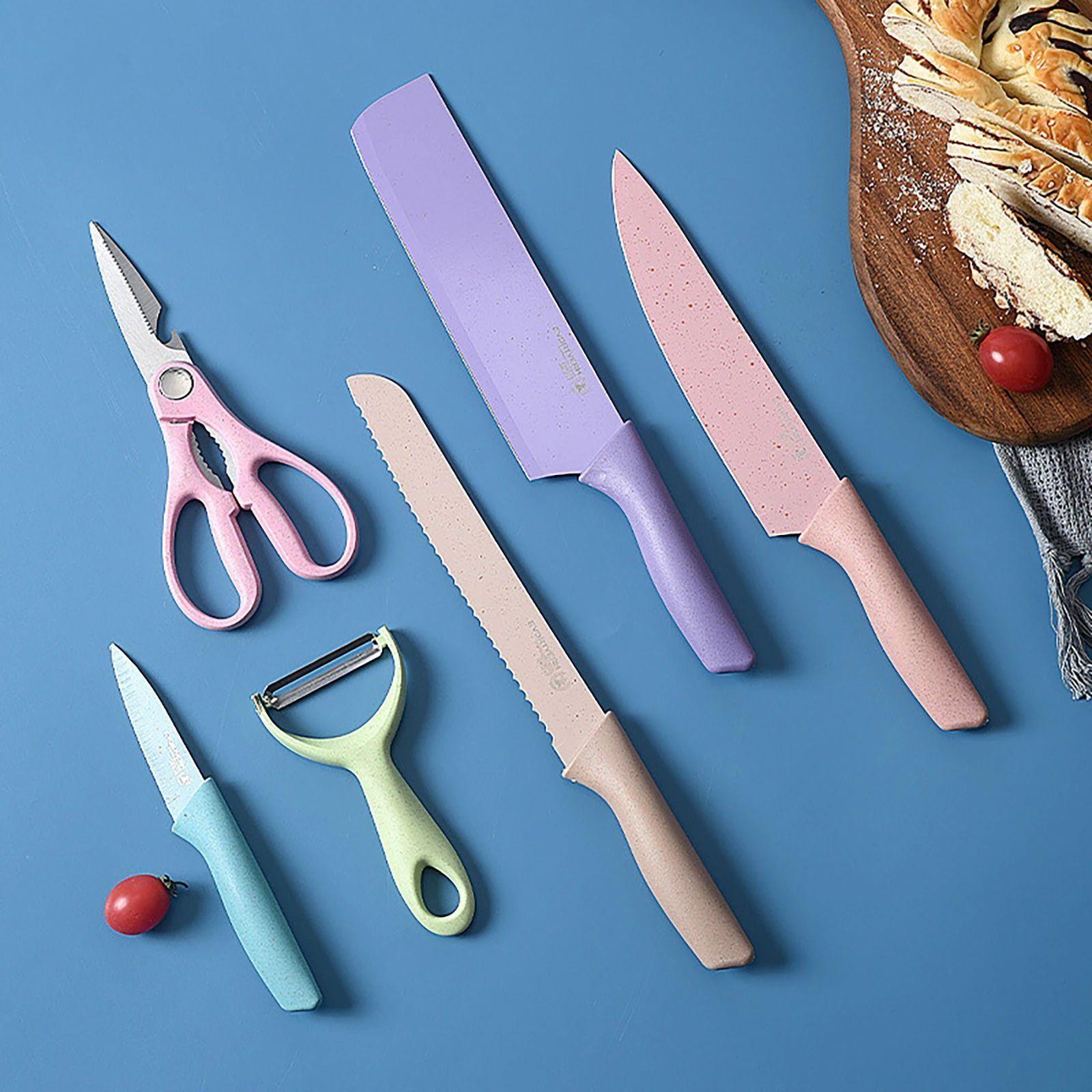 Set De Cuchillos Profesionales + Tijera+pelador Color Pastel-6