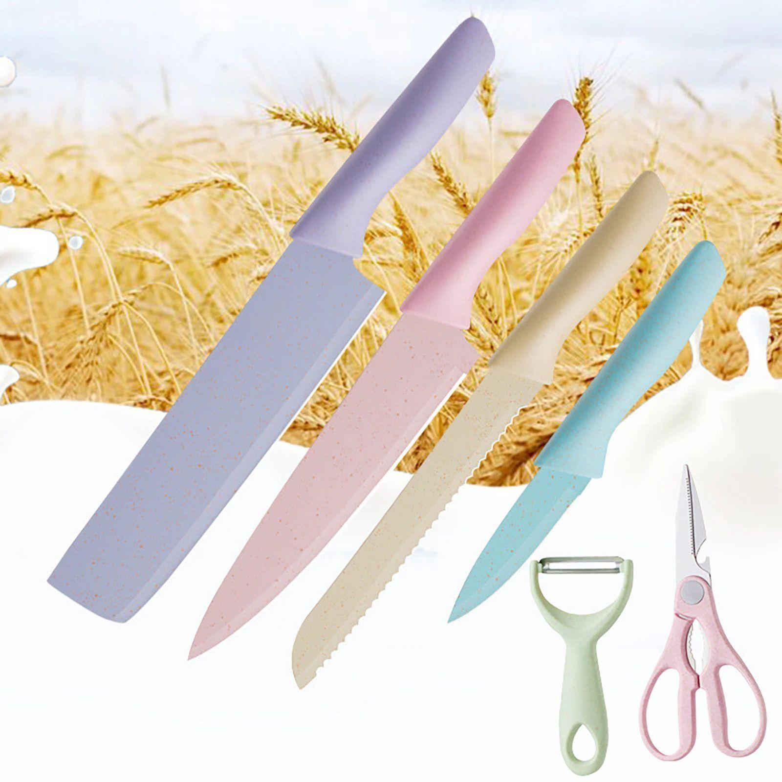 Set De Cuchillos Profesionales + Tijera+pelador Color Pastel-7