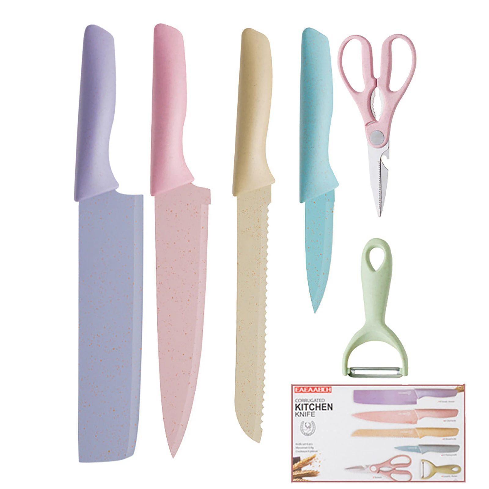 Set De Cuchillos Profesionales + Tijera+pelador Color Pastel-0