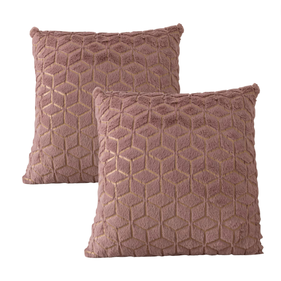 Set de 2 Cojines Peludo Diseño Geométricos Rosa 45 X 45CM-0
