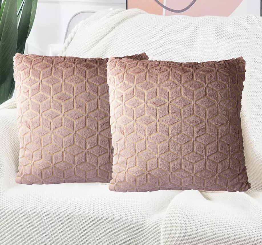 Set de 2 Cojines Peludo Diseño Geométricos Rosa 45 X 45CM-1