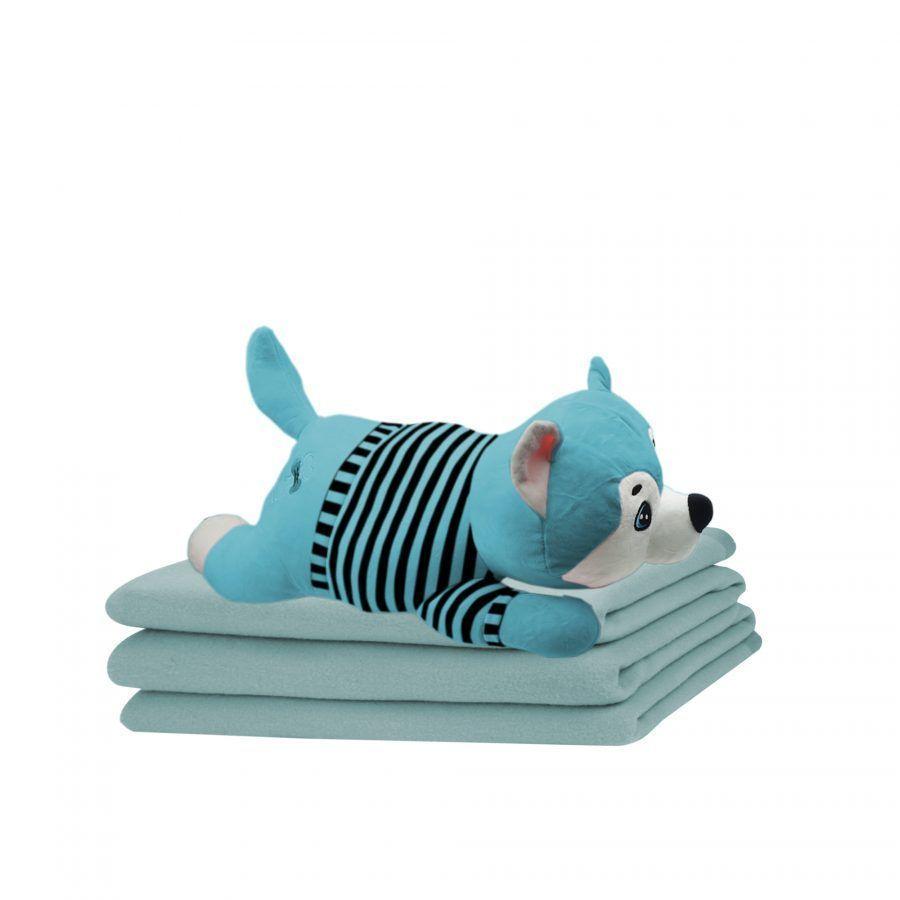 PELUCHE ALMOHADA DE FELPA 3 EN 1 + MANTA FRAZADA DE POLAR LOBO CELESTE-0