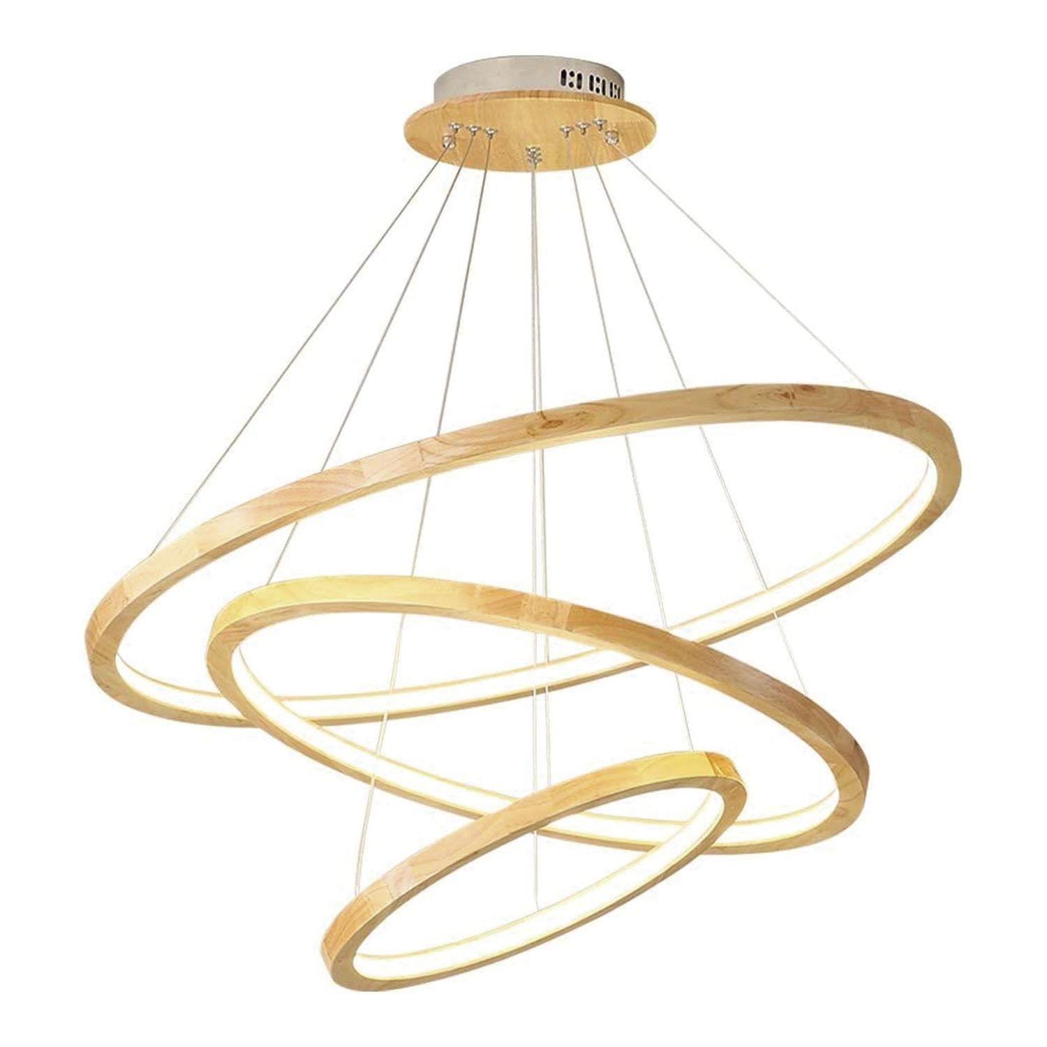Lámpara Colgante LED 3 Círculos 76W Madera Bancroft-0