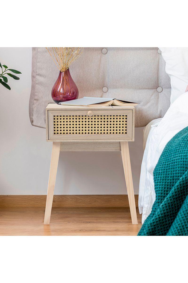 Velador Rejilla 1 Cajón Patas Largas Café-1