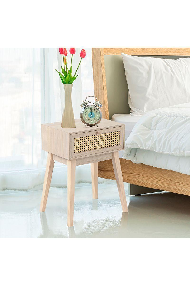 Velador Rejilla 1 Cajón Patas Largas Café-5