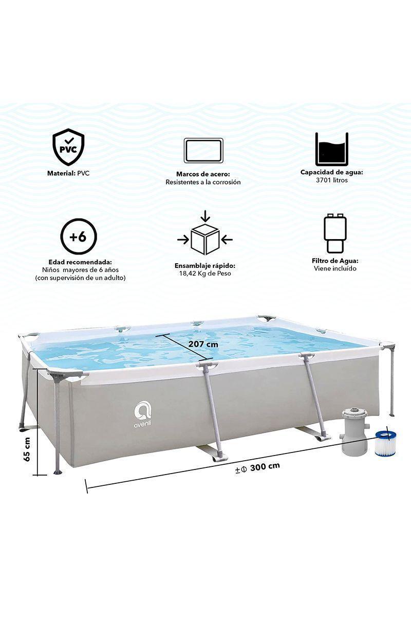 Piscina Rectangular Filtro 3701L 65x300x207cm Gris-2
