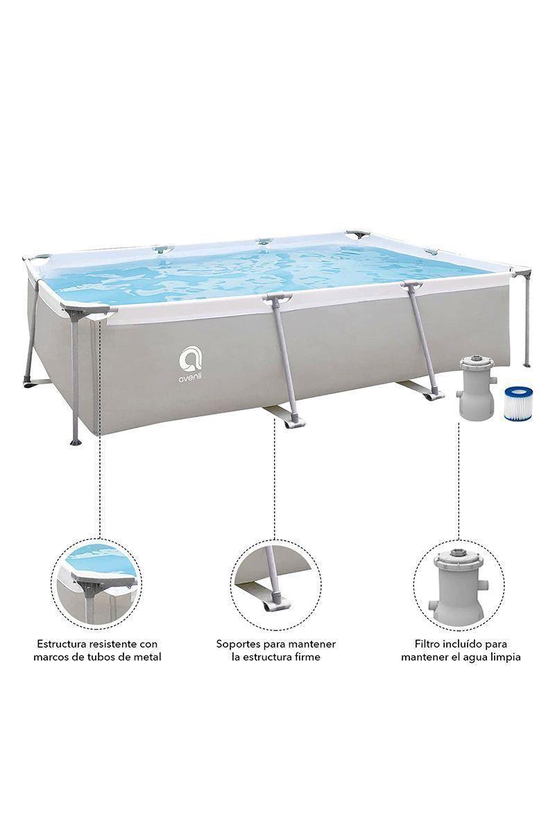 Piscina Rectangular Filtro 3701L 65x300x207cm Gris-3