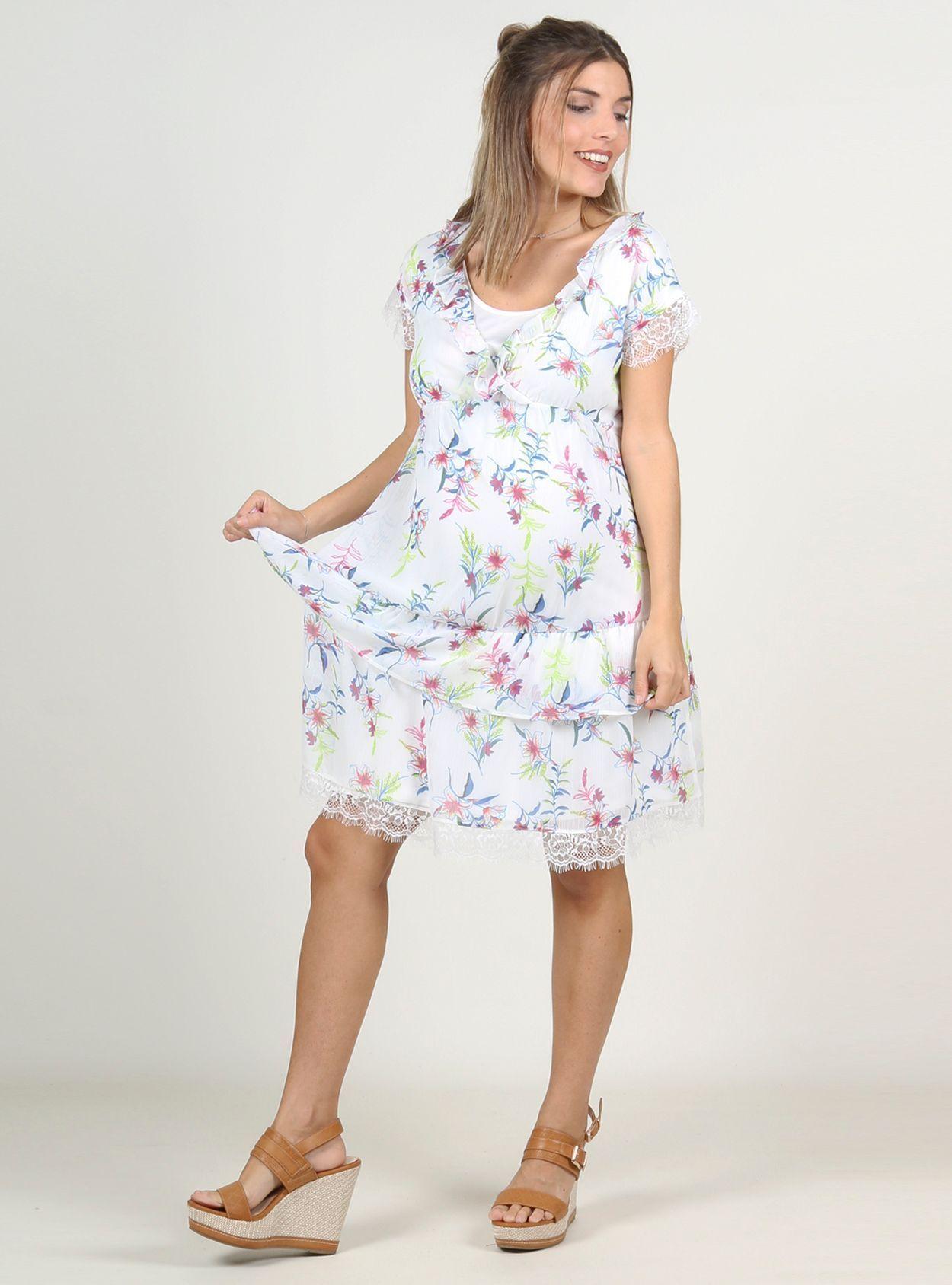 Vestido Blanco con flores lactancia-0