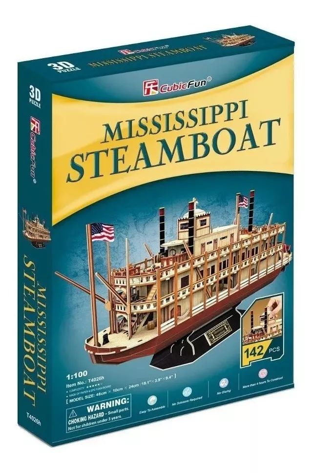 Rompecabezas Puzzle 3d Mississippi Steamboat 142 Piezas-2