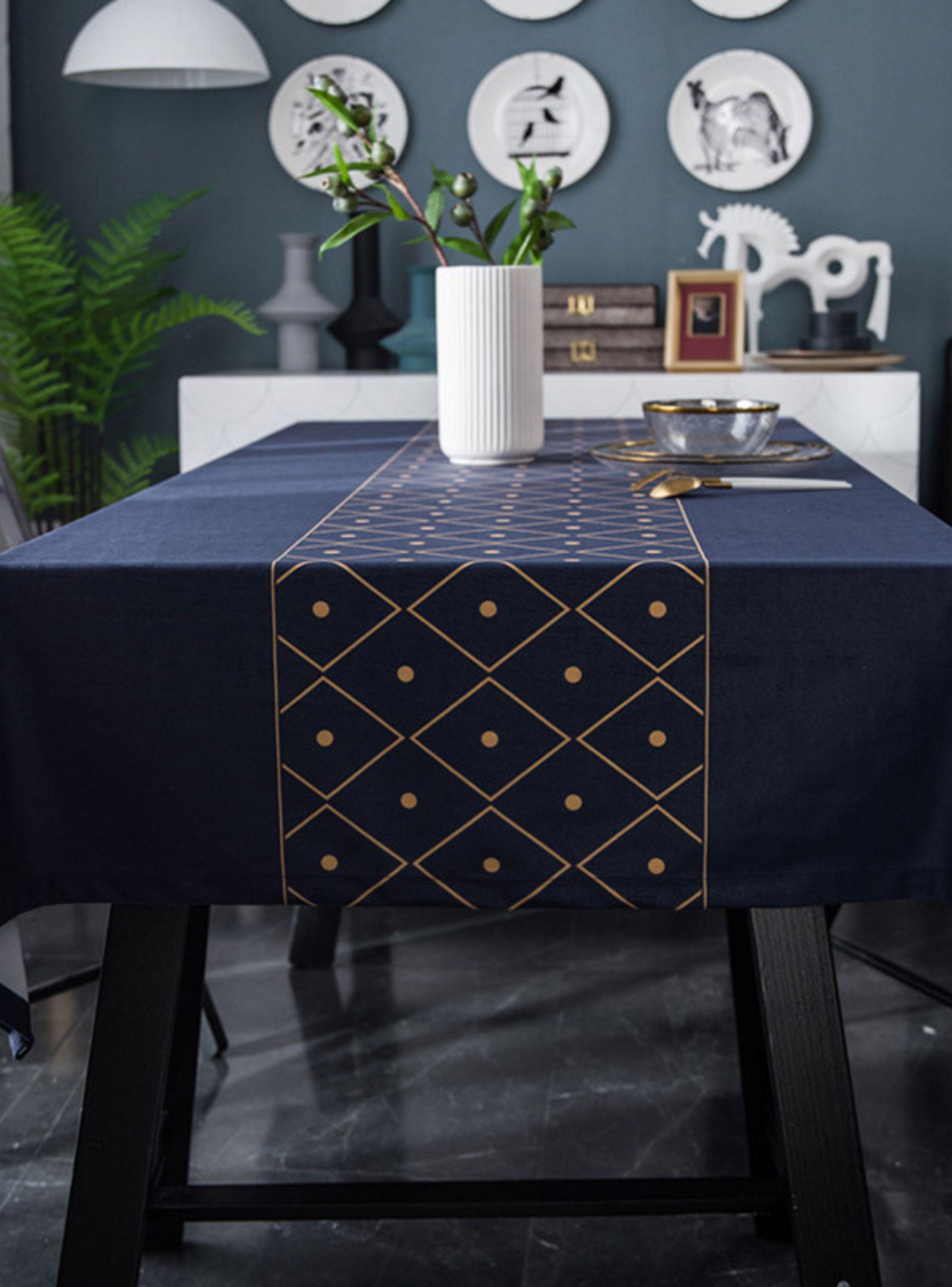 Mantel RectangularAzul Estampado en el Centro-5