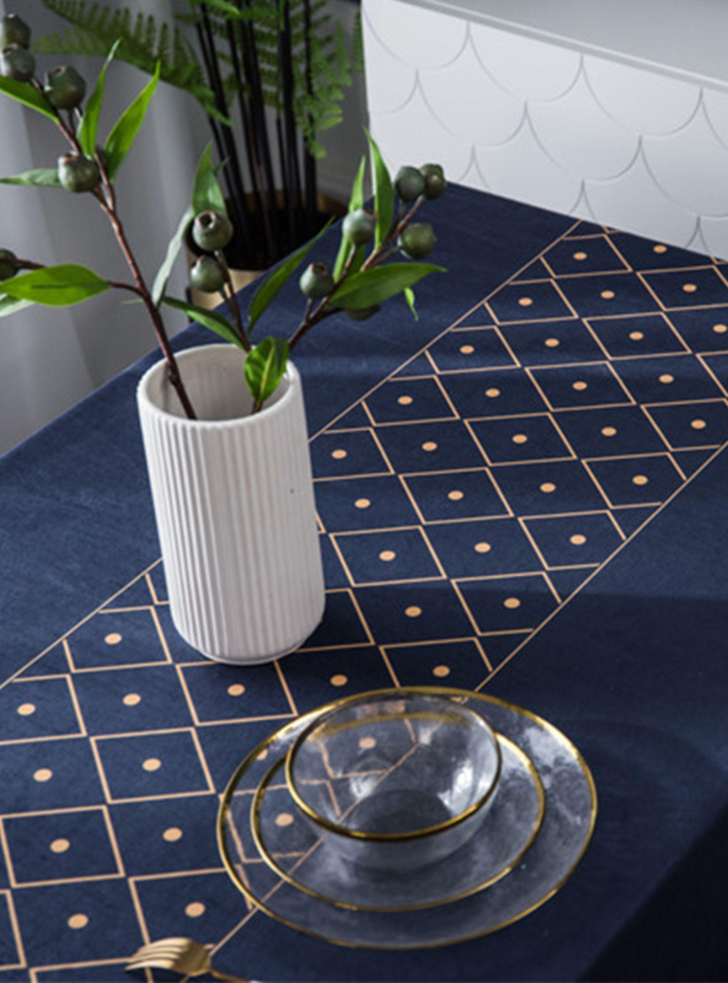 Mantel RectangularAzul Estampado en el Centro-3