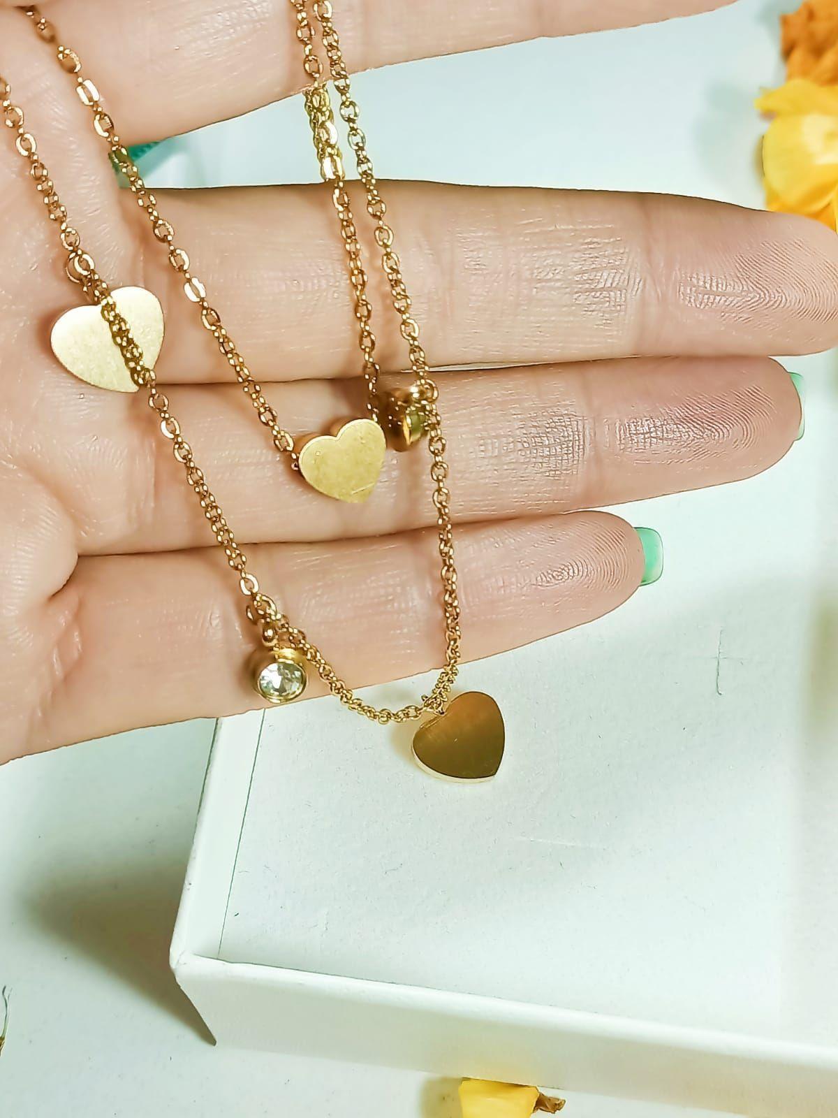 Conjunto Multicapa Colgante Corazon Chapado En Oro 18k Amor-5