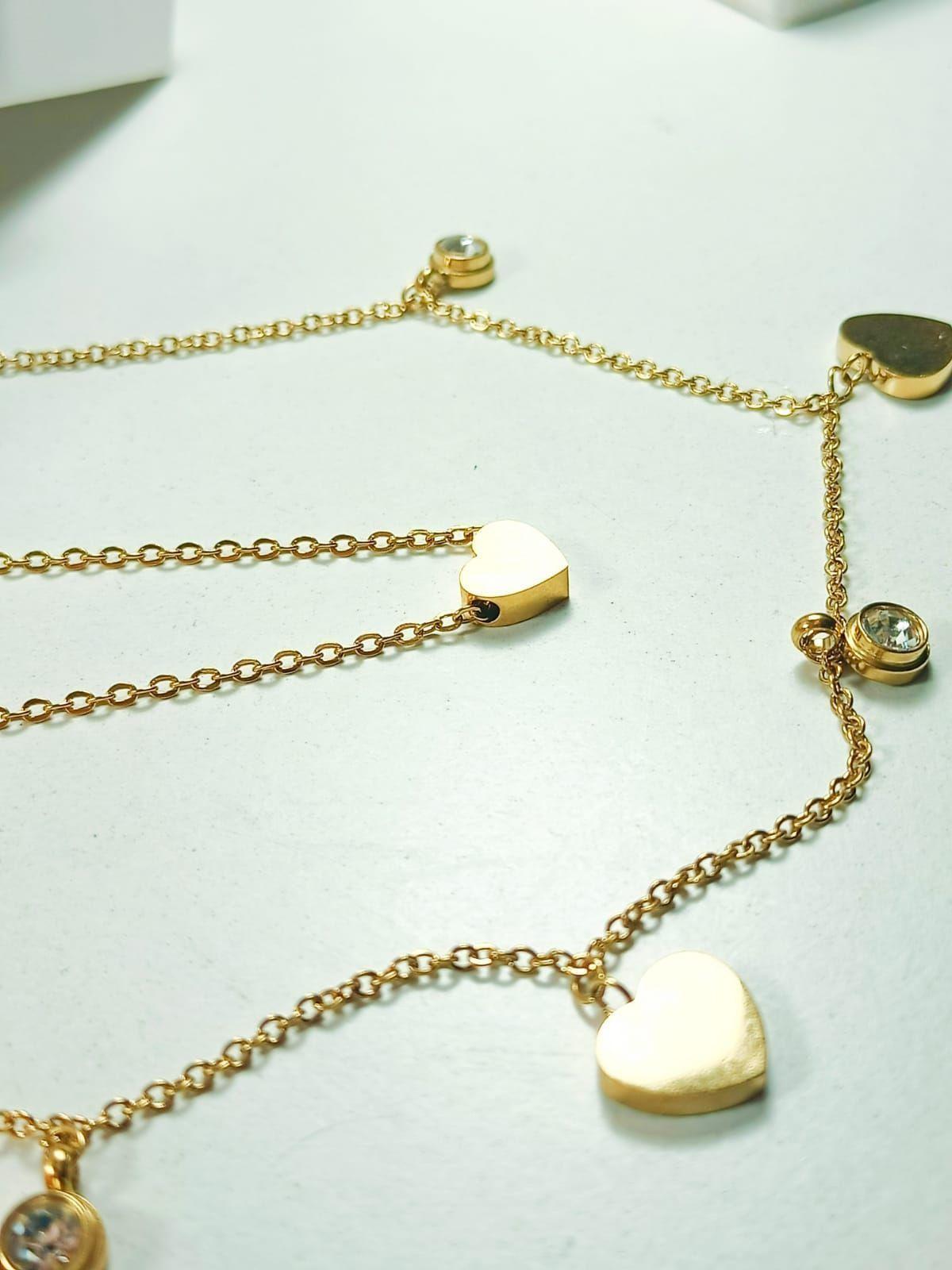 Conjunto Multicapa Colgante Corazon Chapado En Oro 18k Amor-3