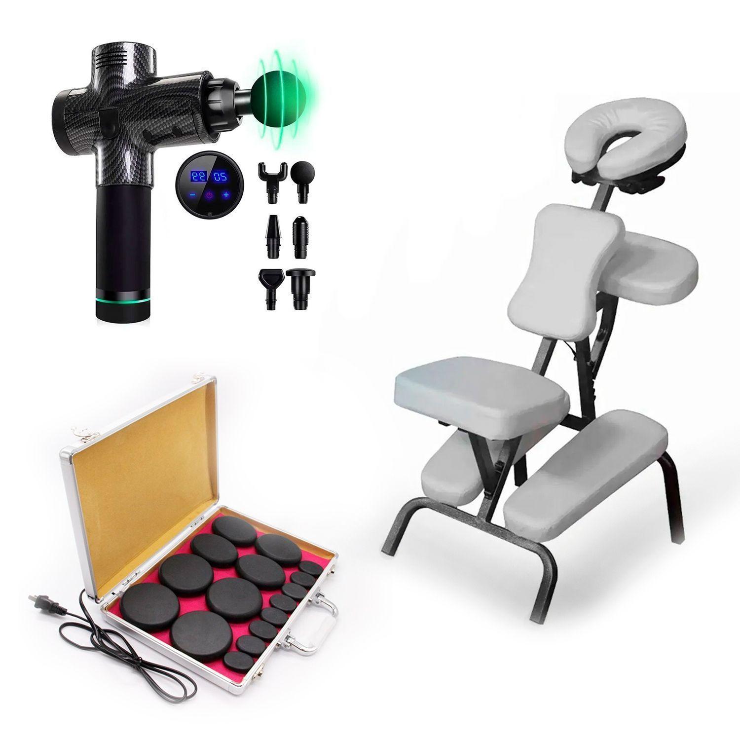 PACK MASOTERAPIA: Silla Spa + Piedra Caliente + Pistola de Masajes-0