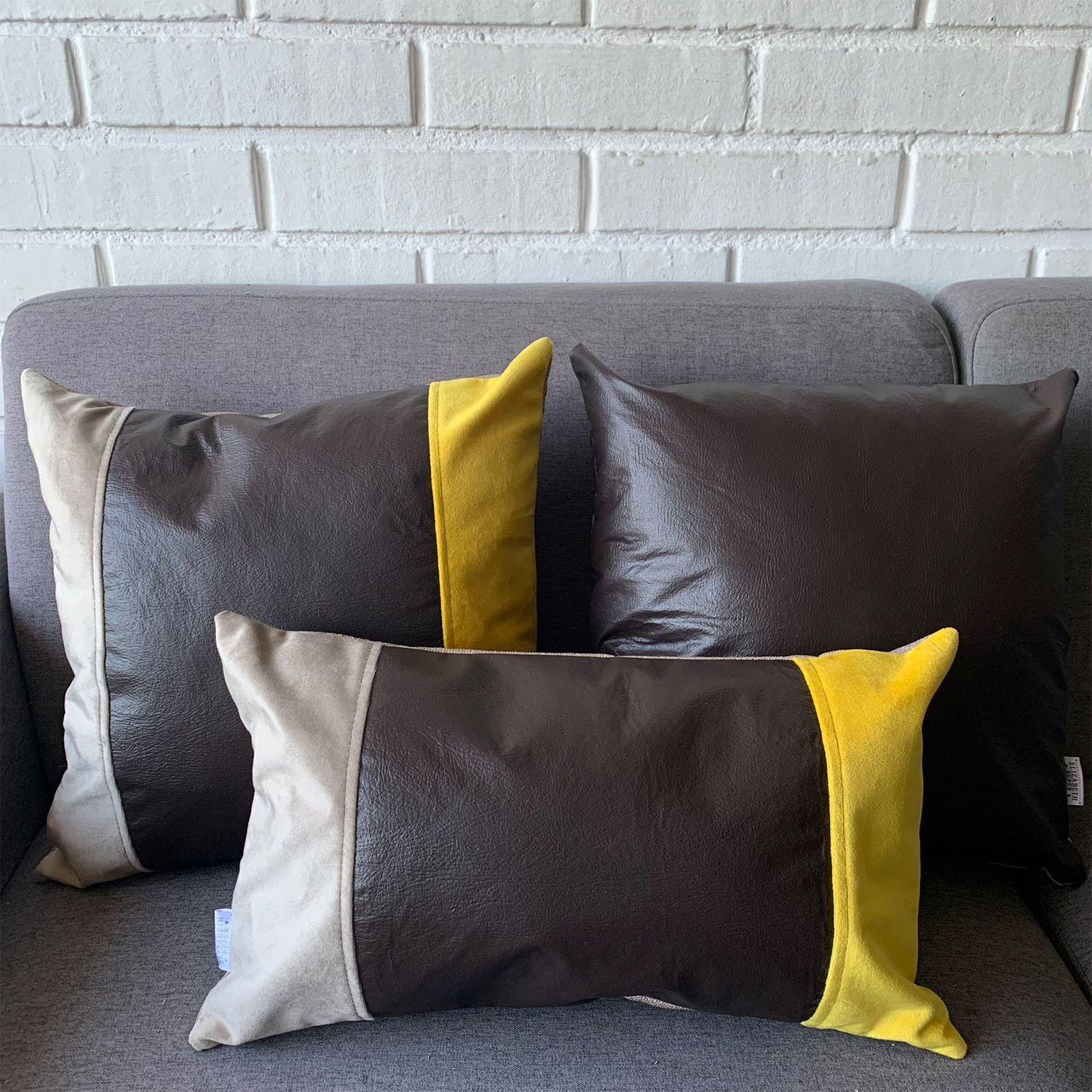 Cojin Decorativo EcoCuero Cafe Beige Amarillo 50x30 Relleno-1