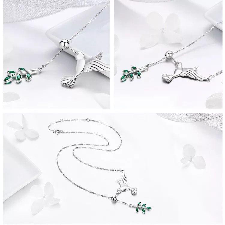 Collar de Plata, Precioso Colibrí Colgante. -2