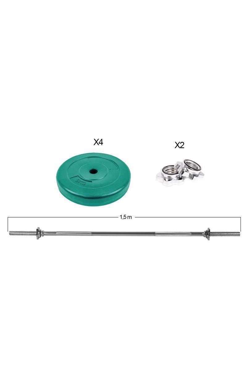 Pack Pesas Barra Recta 1,5m + 20 Kg Discos  Color-2