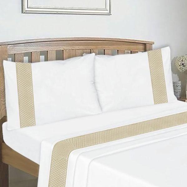 Sábanas Bordadas 144 Hilos Rombos Dorado Shine (40) Queen-0