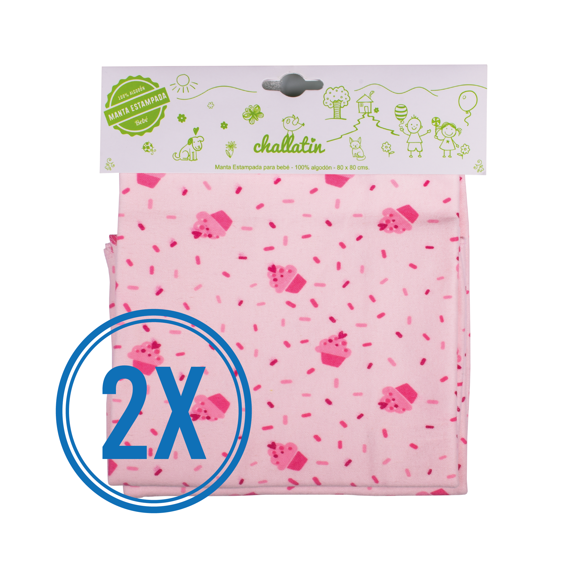 Pack Manta Estampada Tuto Grande En Bolsa, Rosado-0