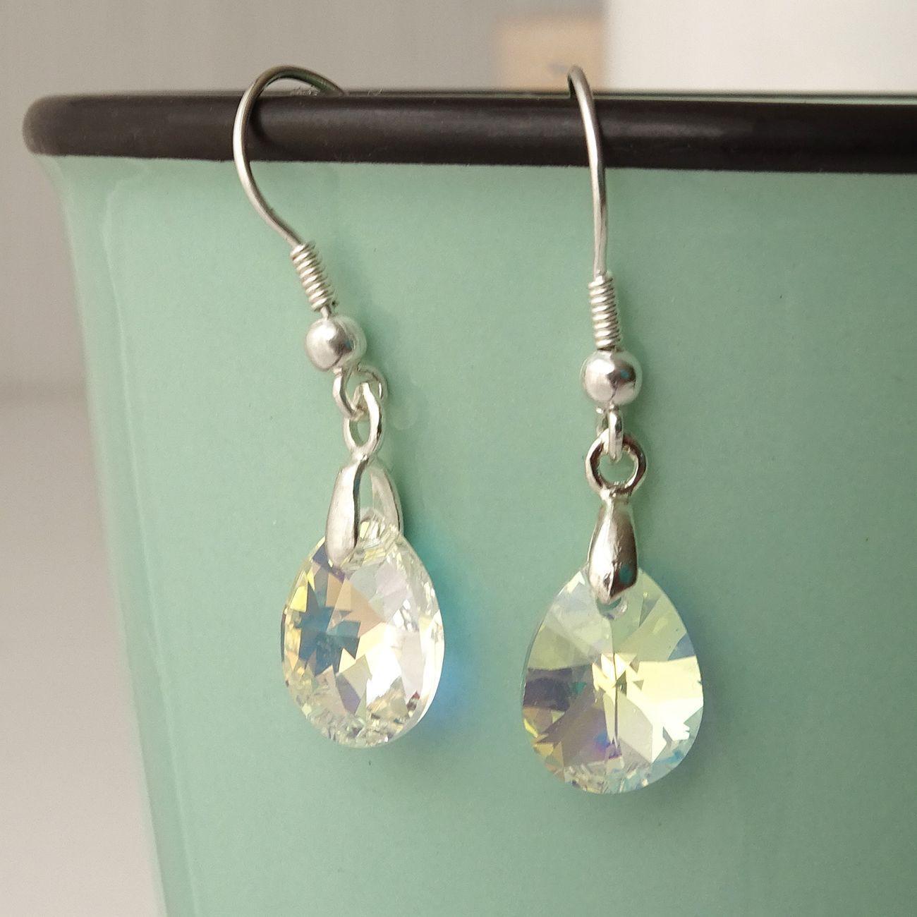 Aros De Plata Gotas De Cristal Aurora Boreal - MABELITA-2