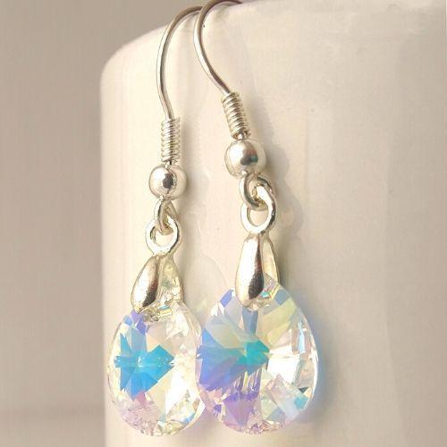 Aros De Plata Gotas De Cristal Aurora Boreal - MABELITA-3