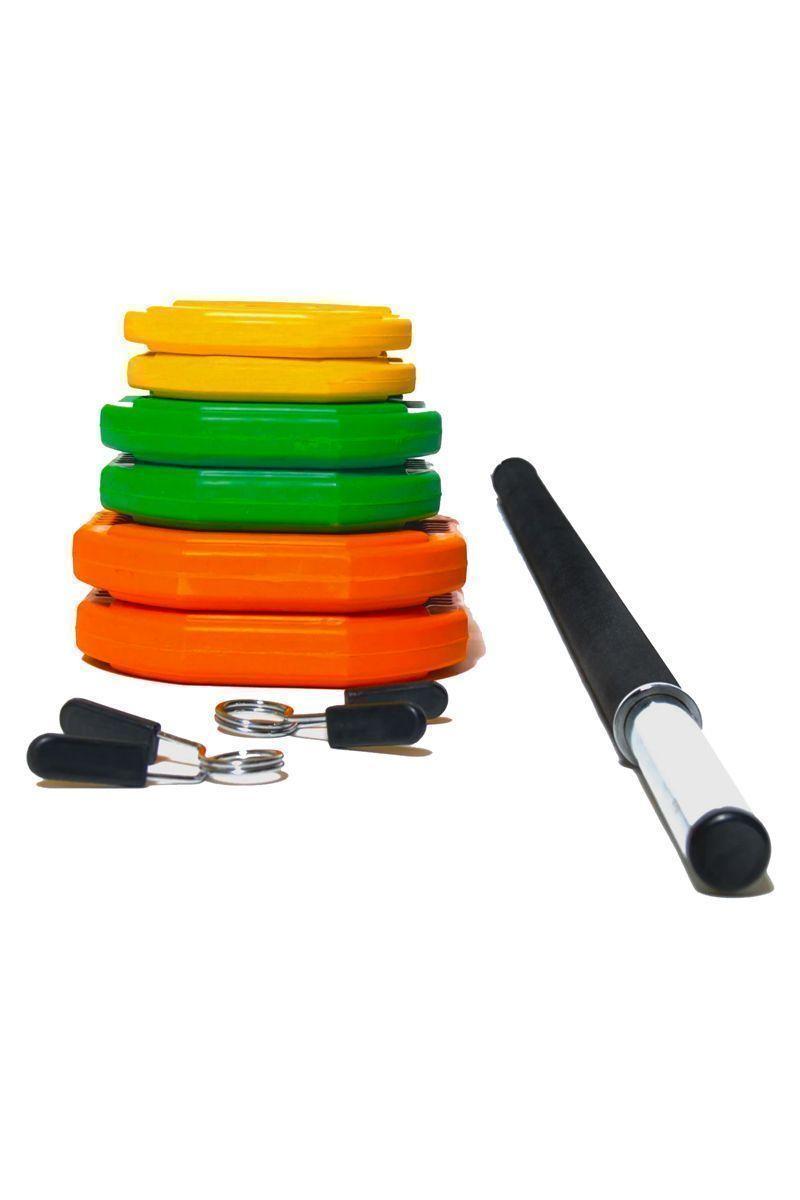 Set Pesas 20 Kg Barra 1,4m Discos Colores-4