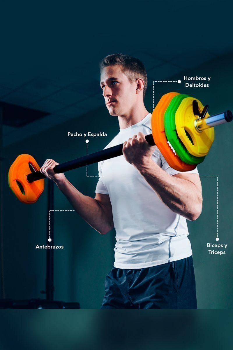 Set Pesas 20 Kg Barra 1,4m Discos Colores-1