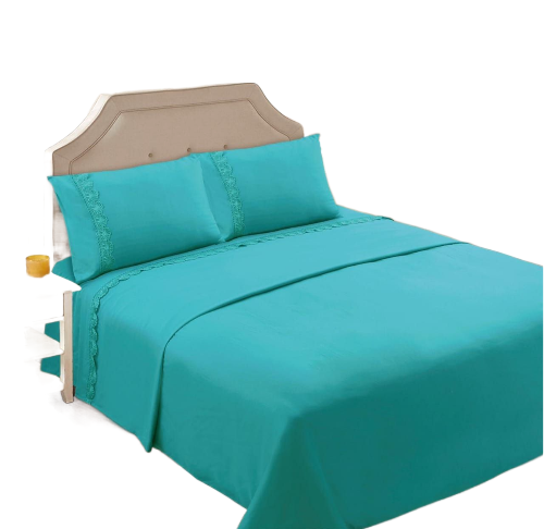 Juego de Sábanas King 144 Hilos con Broderie - Turquesa M8711-0