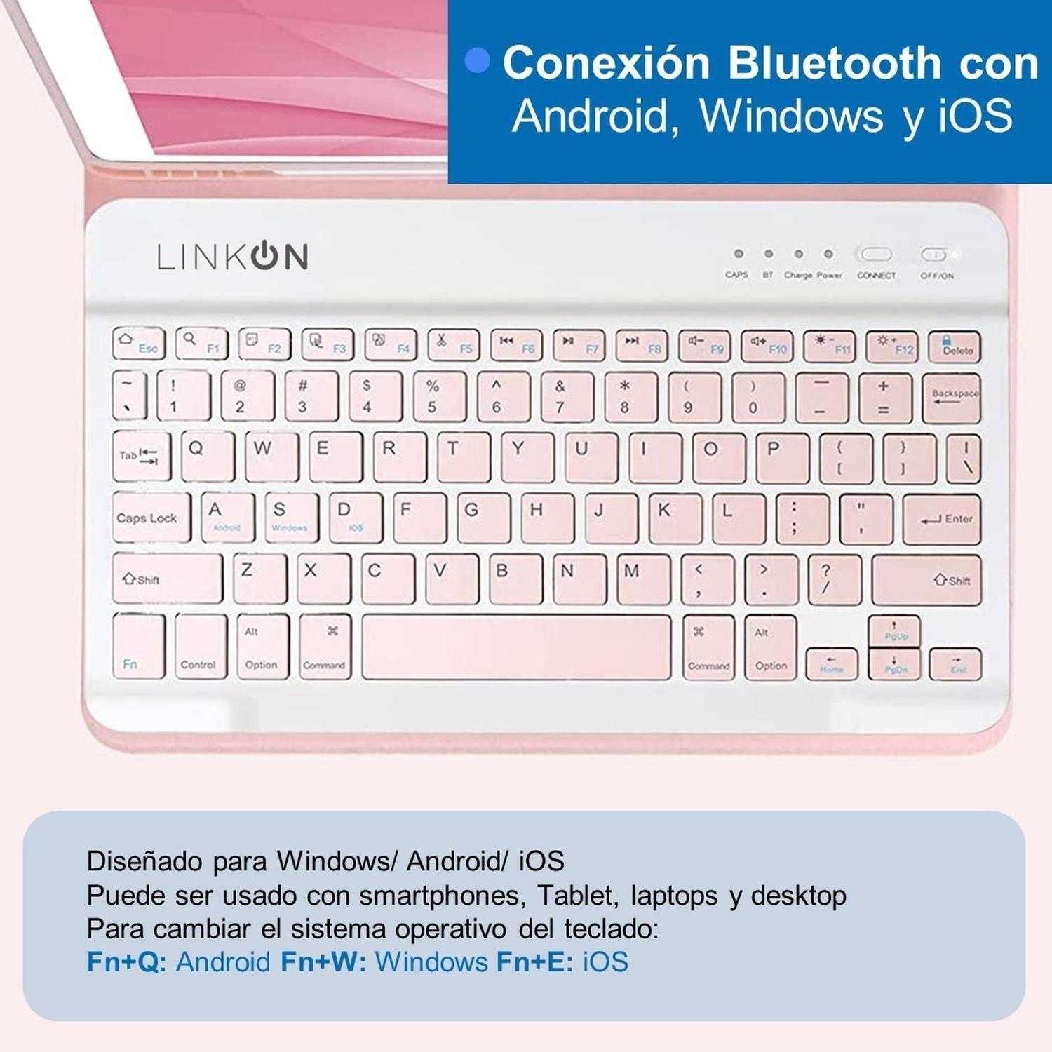 Carcasa Funda Con Teclado Para iPad Linkon Varios Tamaños Pink - 10.2''-6