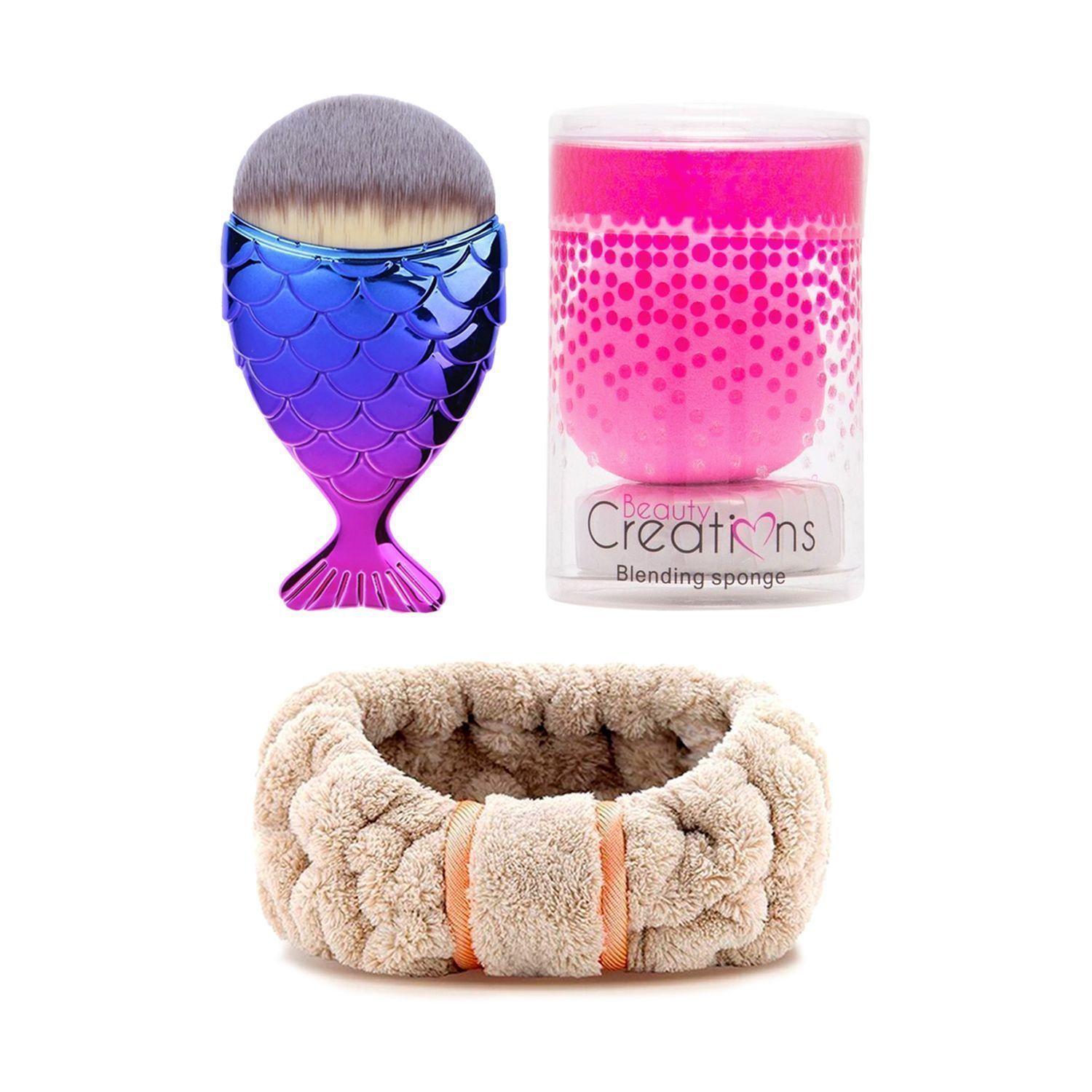 Pack Brocha Estilo Sirena para Maquillaje Malú + Esponja De Maquillaje "Blending Sponge" Con Jabón + Cintillo Spa y Maquillaje-0