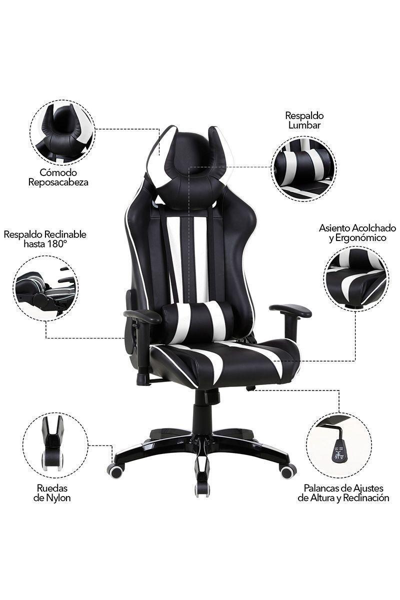 Silla Gamer Racing Reclinable Blanco-4
